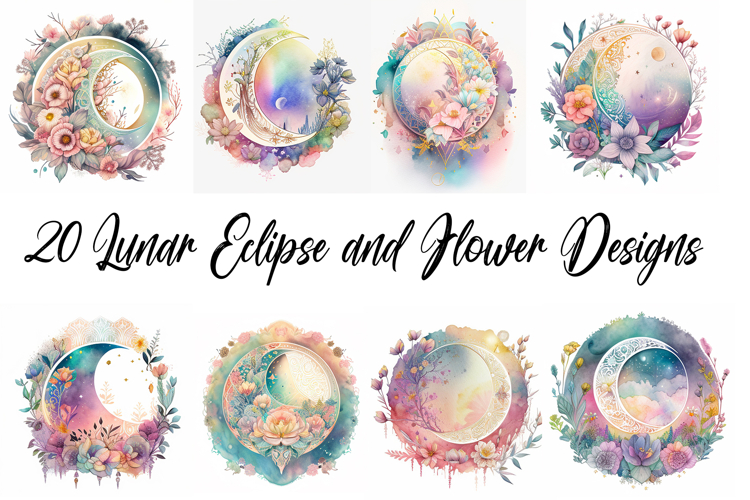 20 Lunar Eclipse and Flower Illustration Moon Collection