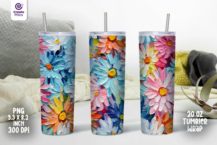 20 oz 3d tumbler wrap, colorful daisy floral sublimation