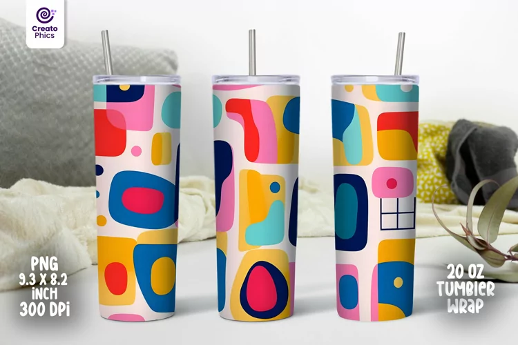 20 oz abstract tumbler wrap, colorful shapes sublimation