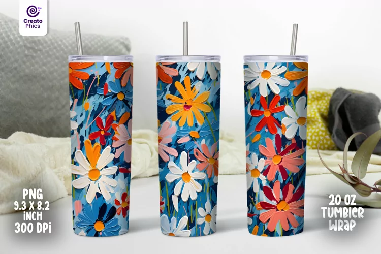 20 oz floral tumbler wrap, colorful daisy flower sublimation