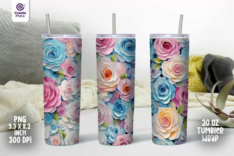 20 oz floral tumbler wrap, colorful roses sublimation