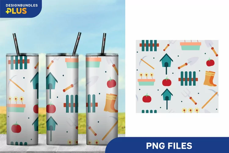 Gardening Elements Seamless Pattern 20oz Size Tumbler Wrap