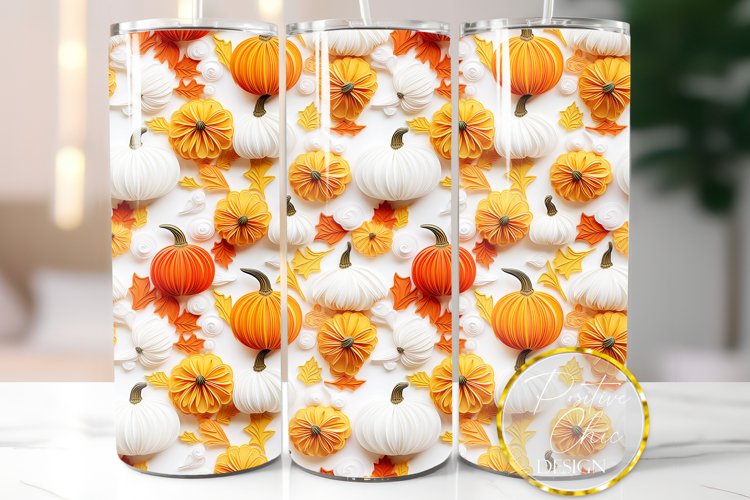 3D Pumpkins Fall 20 oz Skinny Tumbler Wrap Sublimation PNG