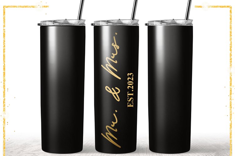 Mr and Mrs Wedding Black Elegant Coffee Tumbler Wrap