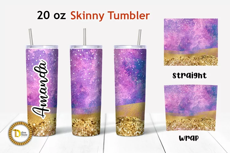Pink Watercolor Gold Glitter 20 Oz Skinny Tumbler PNG