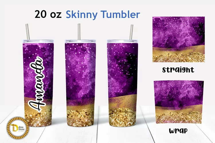 Purple Watercolor Gold Glitter 20 Oz Skinny Tumbler PNG