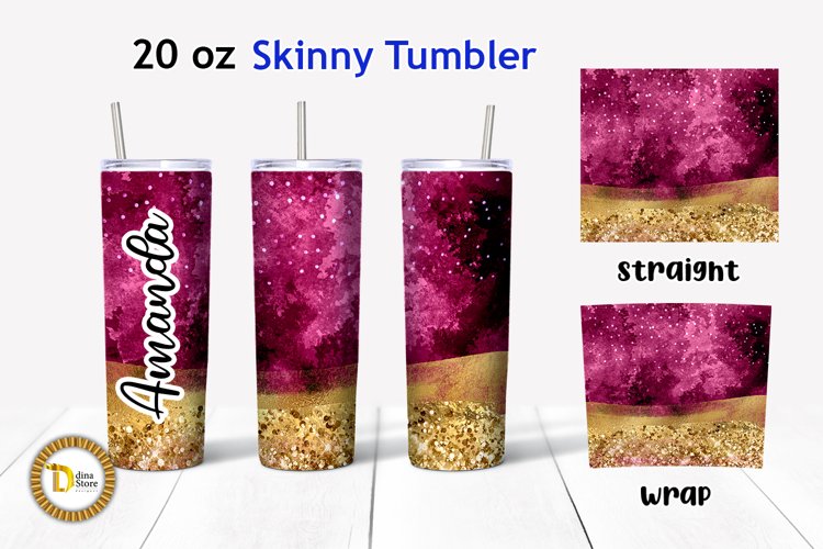 Red Watercolor Gold Glitter 20 Oz Skinny Tumbler PNG