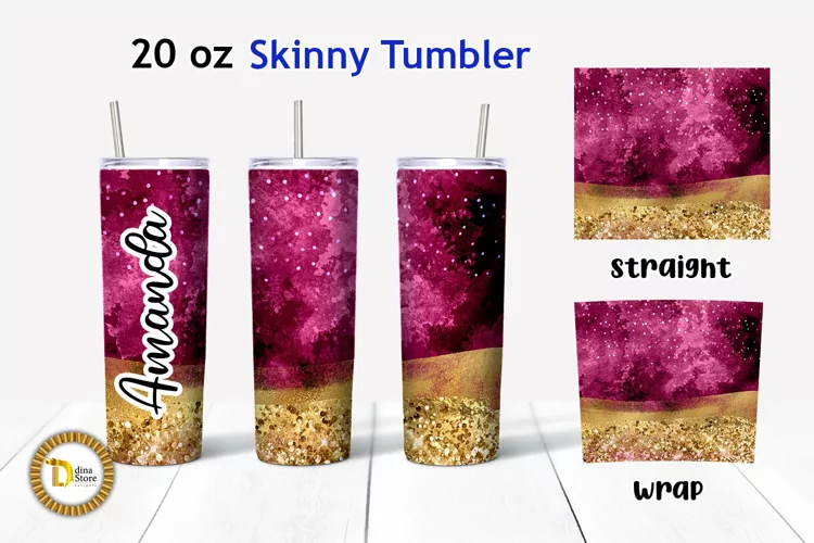 Red Watercolor Gold Glitter 20 Oz Skinny Tumbler PNG