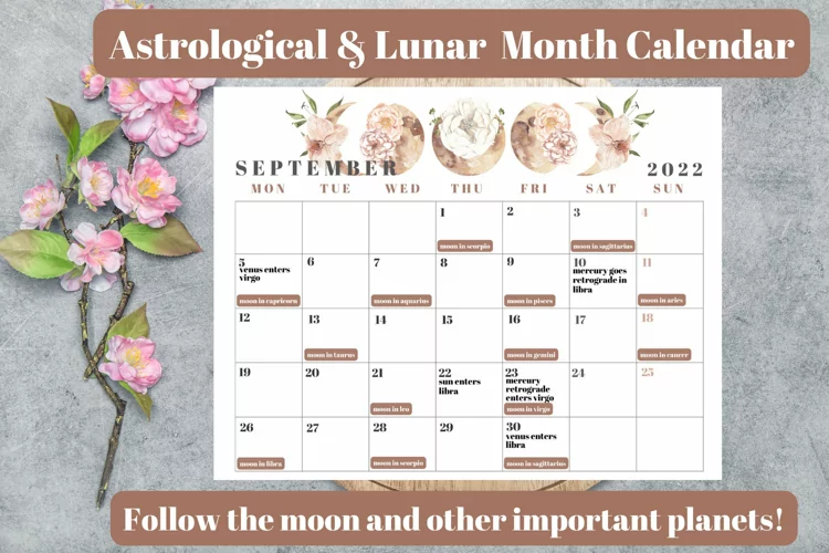 Astrological   Lunar Printable Calendar Planner Insert