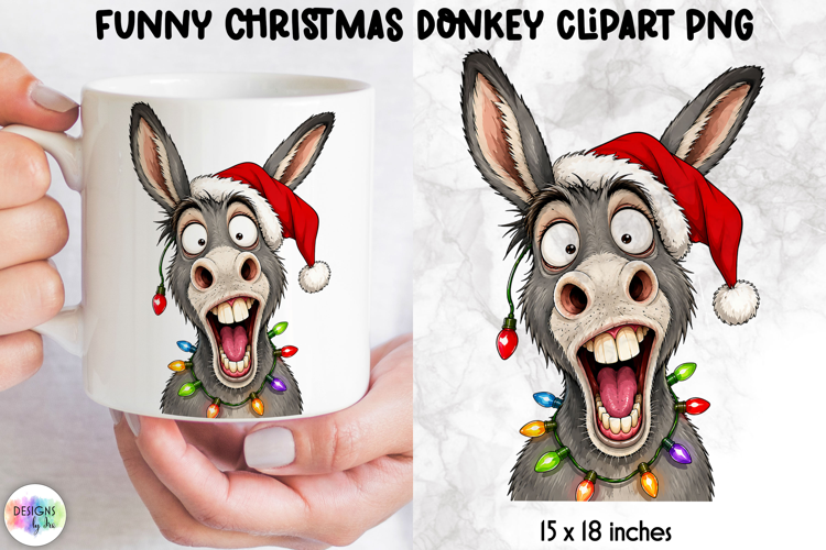 Crazy Christmas Donkey PNG, Funny Holiday Clipart