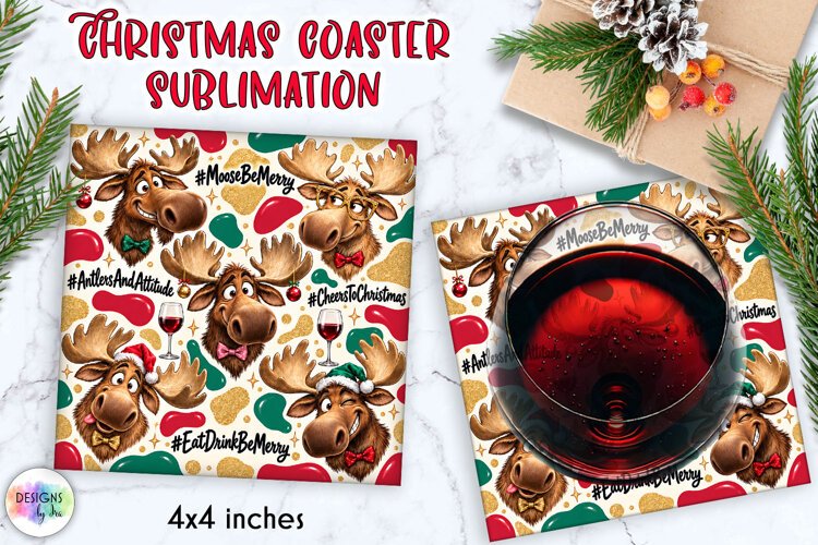 Funny Christmas Moose Coaster Sublimation example image 1