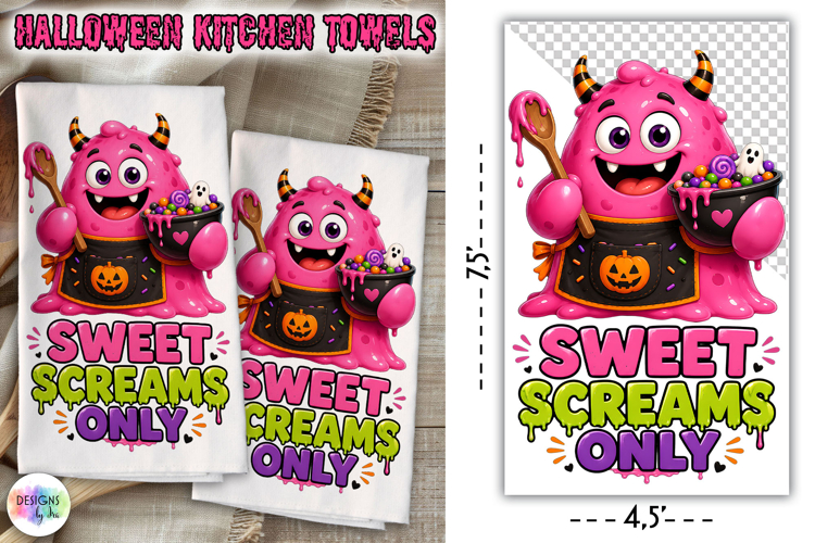 Halloween Kitchen Towel PNG, Sweet Screams Only
