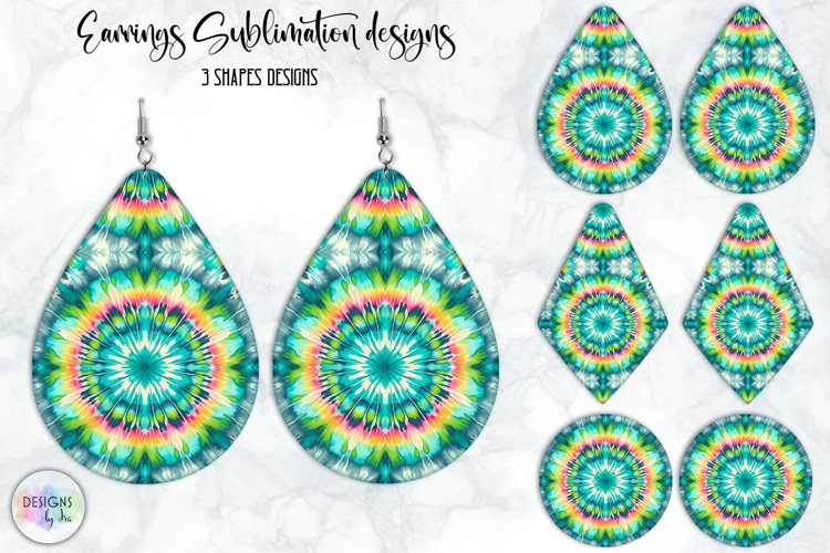 Boho Mandala Earrings Sublimation, Tie Dye Effect Design example image 1