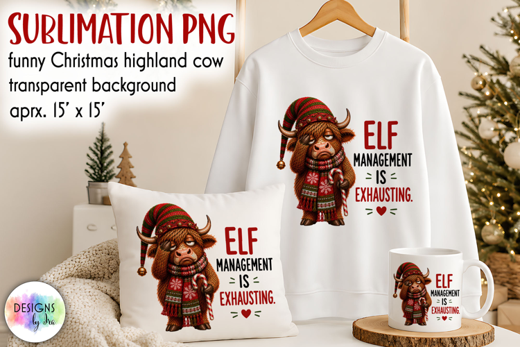 Funny Christmas Highland Cow Sublimation PNG