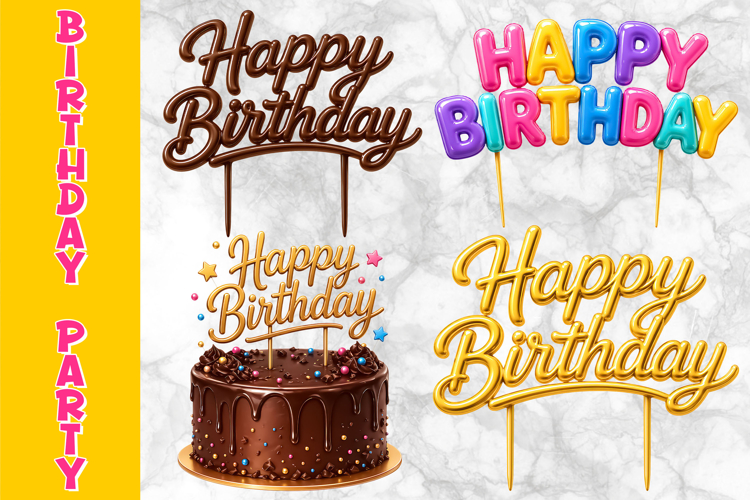 Birthday Accessories Clipart, Birthday Cake Toppers