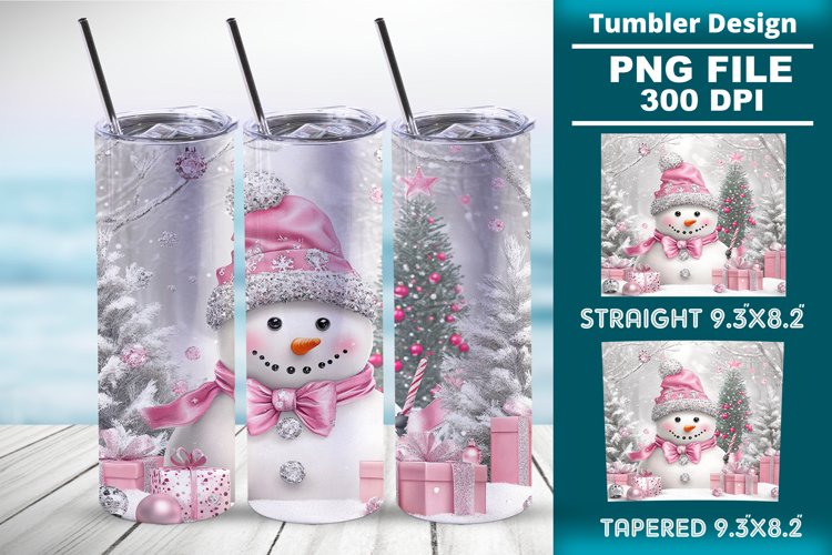 Pink Christmas snowman 20oz tumbler wrap design