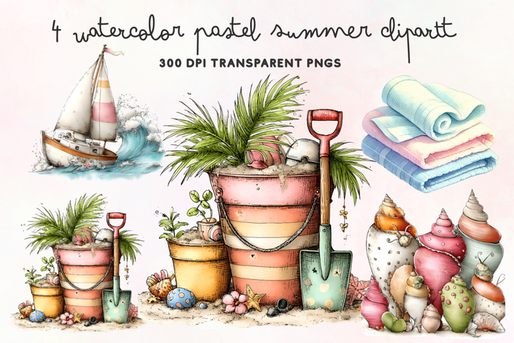 Watercolor Pastel Summer Clipart PNG