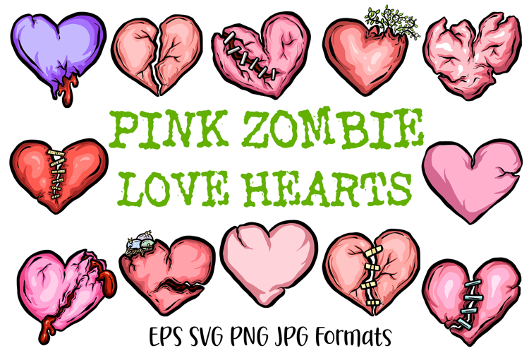 20 Zombie Love Hearts Halloween Hand drawn Cartoon clipart