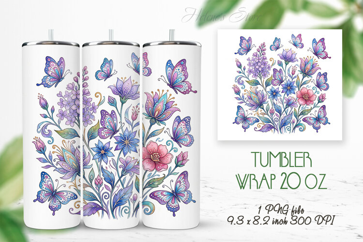 Fantasy floral meadow straight tumbler 20oz wrap design png example image 1