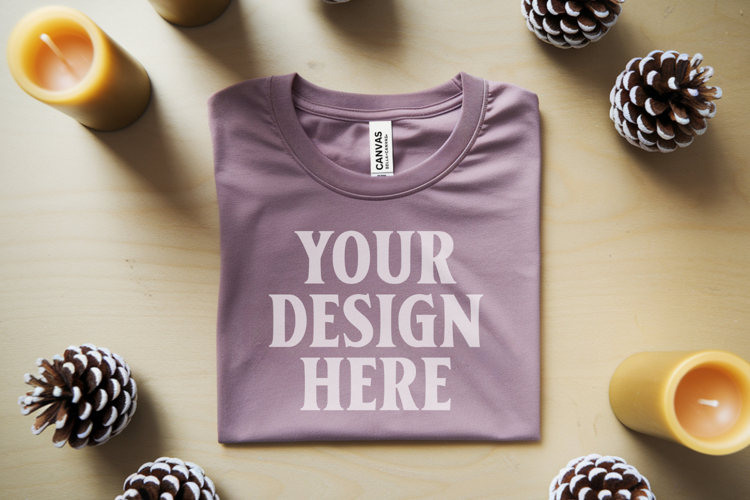 Christmas Bella Canvas 3001 Heather Mauve Folded Tshirt Mock