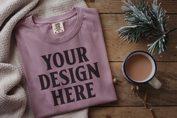 Orchid Comfort Colors 1717 Christmas Folded T-Shirt Mockup