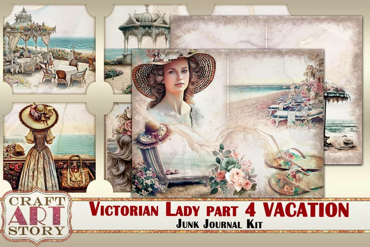 Beauty Victorian Lady Junk Journal Kit part 4 VACATION