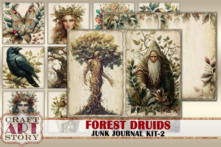 Green Witch Forest druids junk journal watercolor Kit-2 example image 1