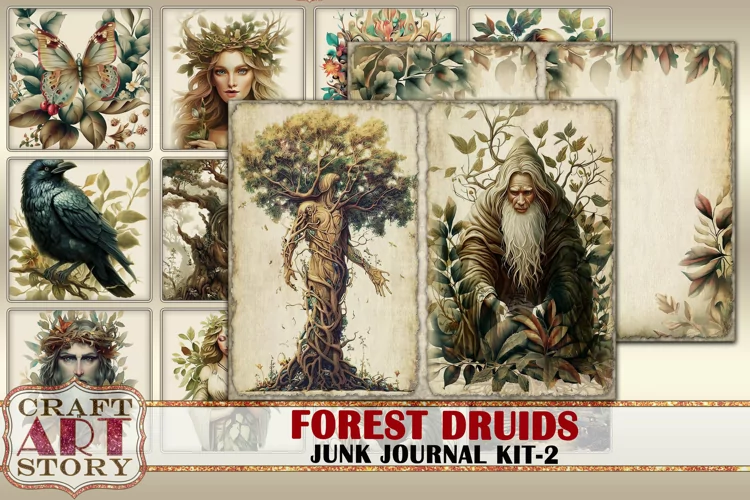 Green Witch Forest druids junk journal watercolor Kit-2