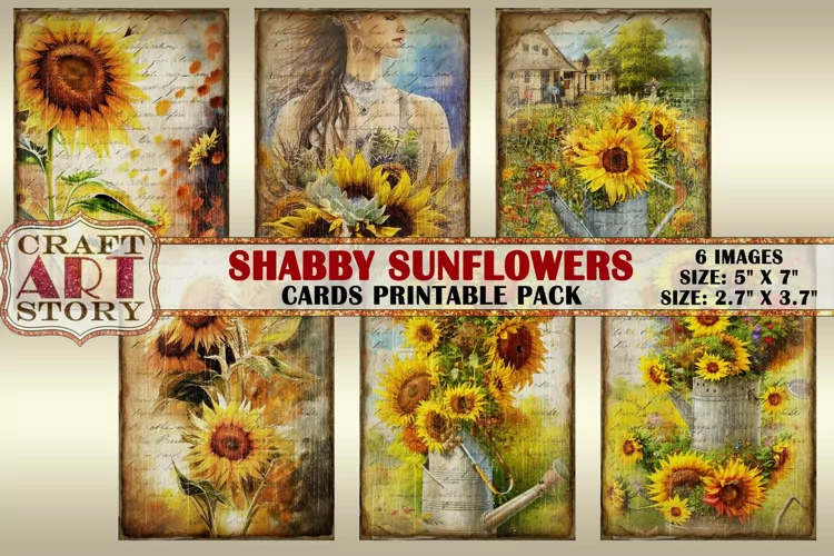 Vintage shabby chic sunflowers collage,Atc ACEO