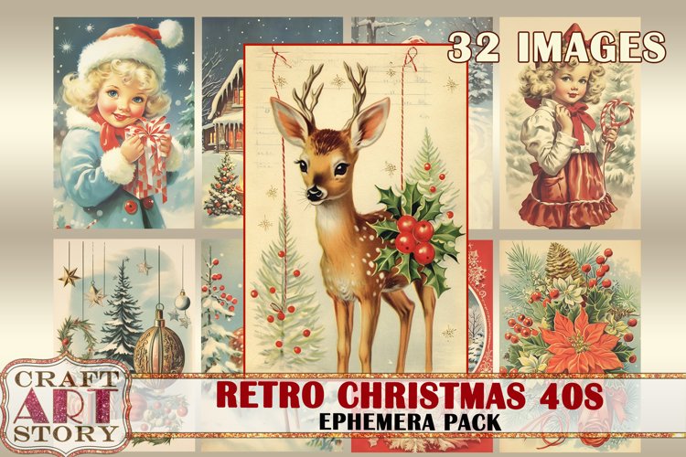 Retro Christmas Ephemera Pack,1940s papers,retro card example image 1