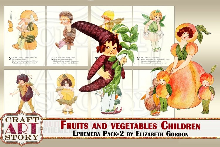 Fruits Children Ephemera Pack-2,Fruits girls Printable kit