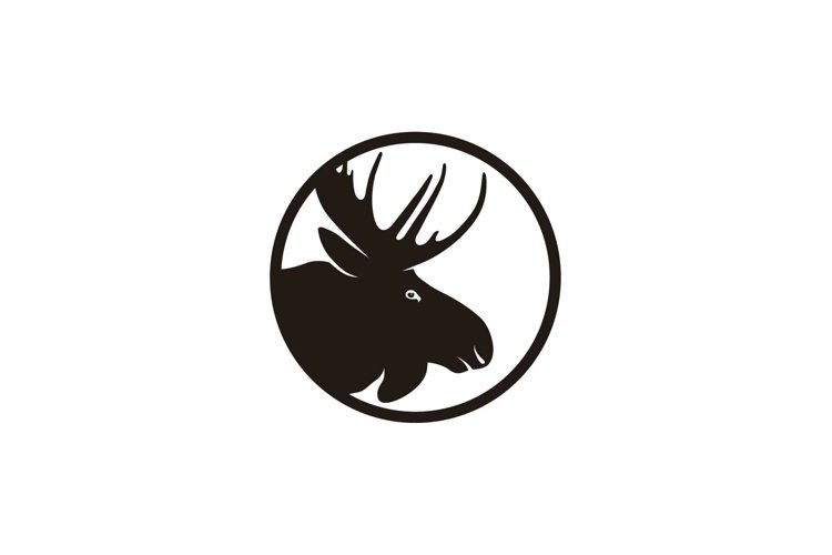 Moose antler head circle silhouette simple logo design
