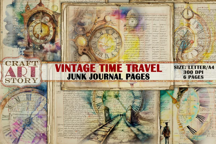 Grunge junk fantasy journal Pages,Time Travel,antique papers