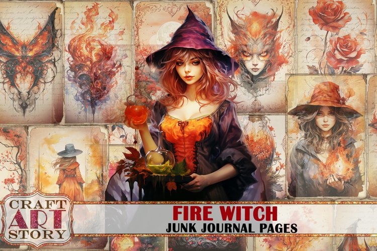 Fire witch Junk Journal Pages,scrapbook digital papers