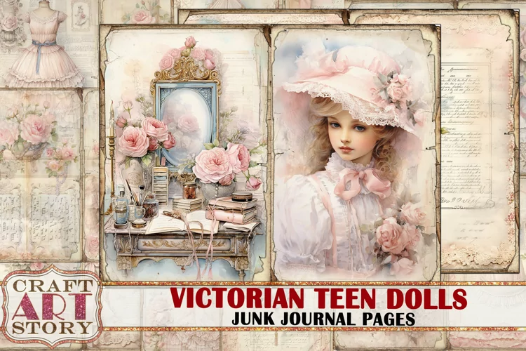 Victorian Teen dolls Junk Journal Kit,Vintage Collage