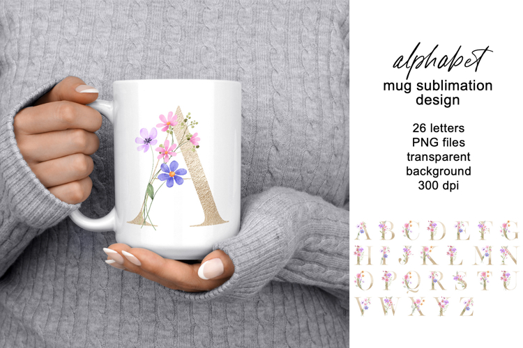 Mug sublimation design with letter, monogram, PNG file.