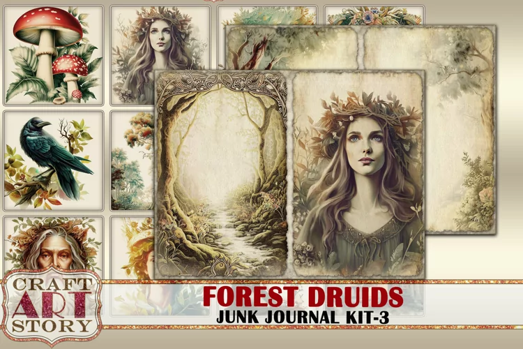 Green Witch Forest druids junk journal watercolor Kit-3