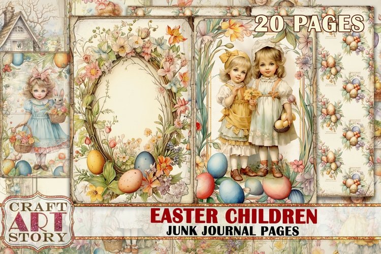 Easter children Junk Journal Kit,Printable Collage Pages example image 1