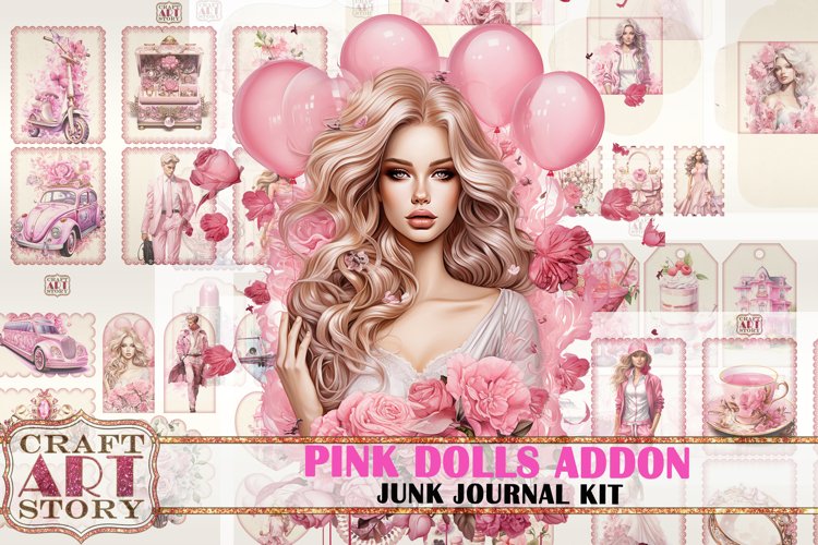 Pink dolls Junk Journal Pages,scrapbook ADDON