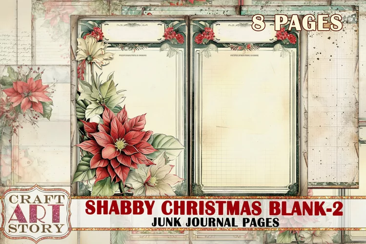 Vintage Shabby Christmas Blank-2 Junk Journal Kit,poinsettia