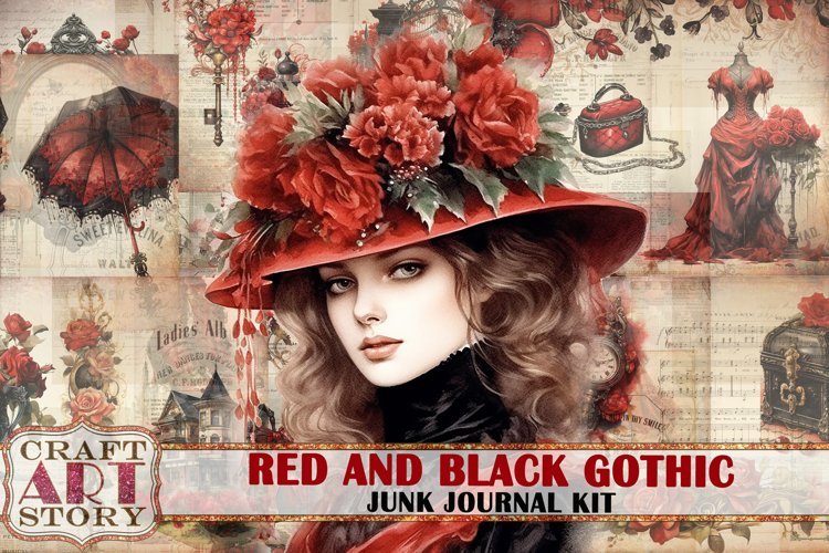 Gothic Red black magic Junk Journal Pages,vintage fantasy