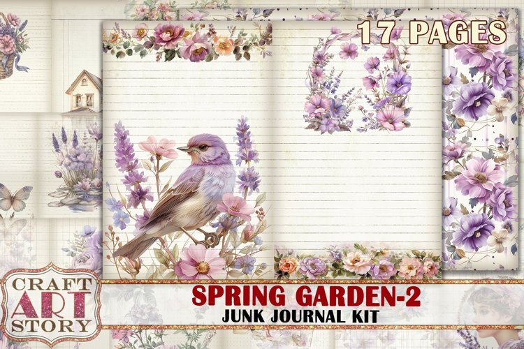Spring Garden Junk Journal Kit-2,Floral Scrapbook ephemera example image 1