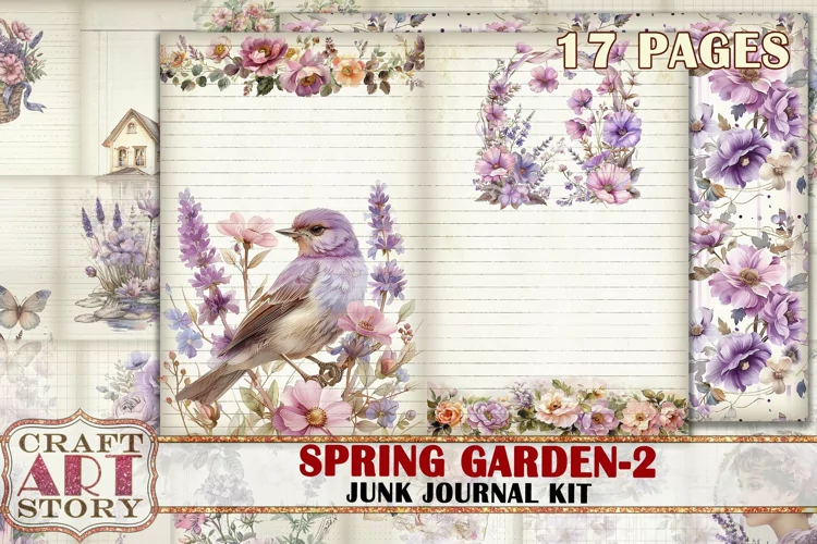Spring Garden Junk Journal Kit-2,Floral Scrapbook ephemera