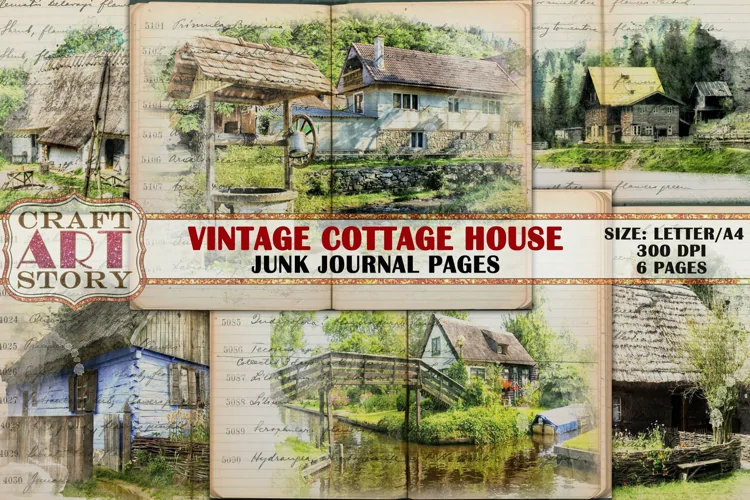Landscape Cottage Junk Journal Pages,country house scenery