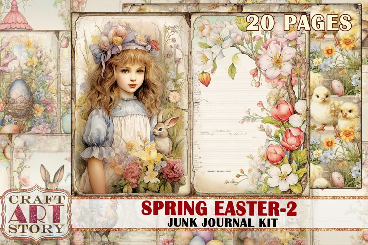 Vintage Spring Easter-2 junk journal Kit,Digital picture example image 1