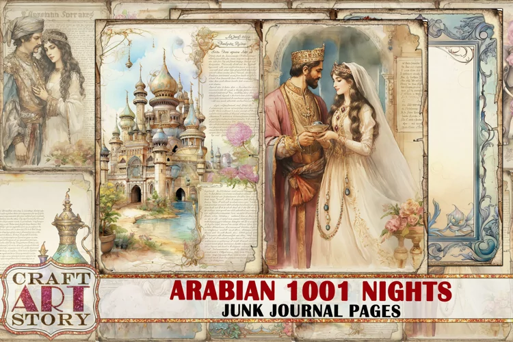Arabian 1001 Nights Junk Journal Pages,fantasy fairy tales