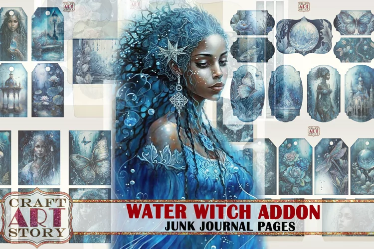 Water Witch dark Junk Journal Pages ADDON,scrapbook digital