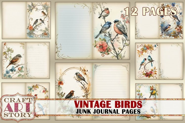 Birds Junk Journal Pages,retro Scrapbook Shabby Chic
