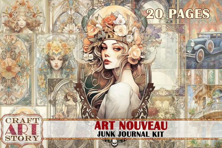 Art Nouveau Junk Journal Pages,Elegance 1900s scrapbook example image 1