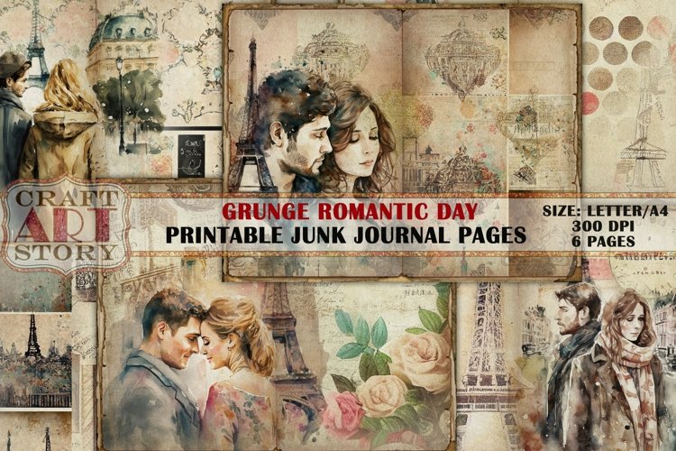 Vintage Watercolor Romantic junk journal Pages,art grunge example image 1
